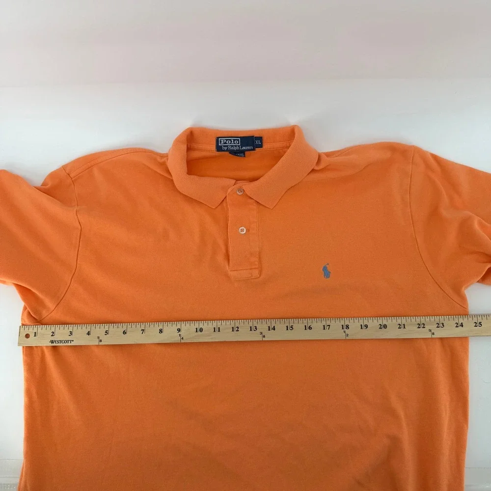 Polo Ralph Lauren Polo Shirt Mens‎ XL Orange Blue Pony Logo Pique Cotton Preppy